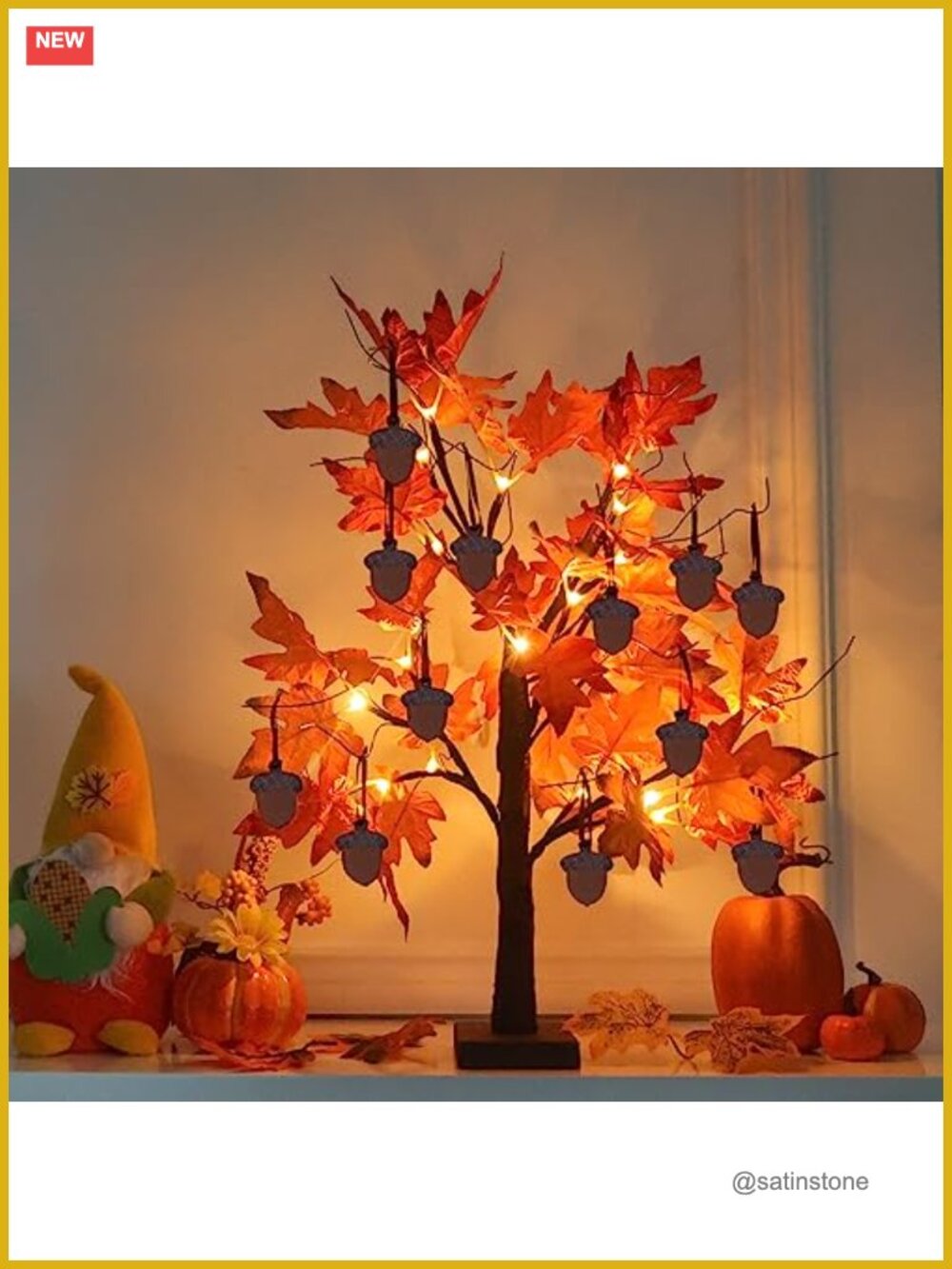 Lighted Fall Maple Leaves Tree 24in Pre-lit LED Seasonal Home Decor Autumnal